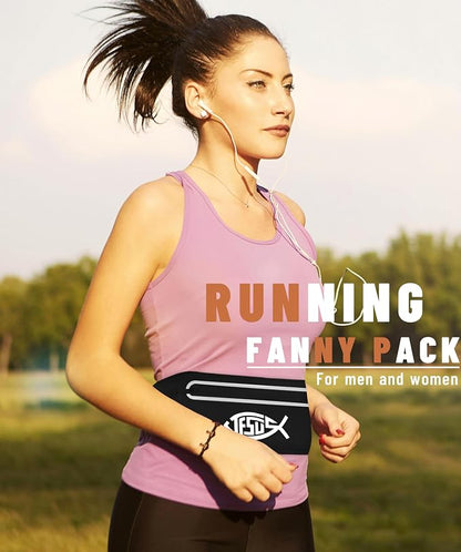 Jesus Fish Black Running Belts for Women,Adjustable Waist Fanny Pack Phone Holder Christian Faith Jesus Men Running Bag,Waterproof Reflective Slim Jogging Pouch Religious Christian runner Gifts