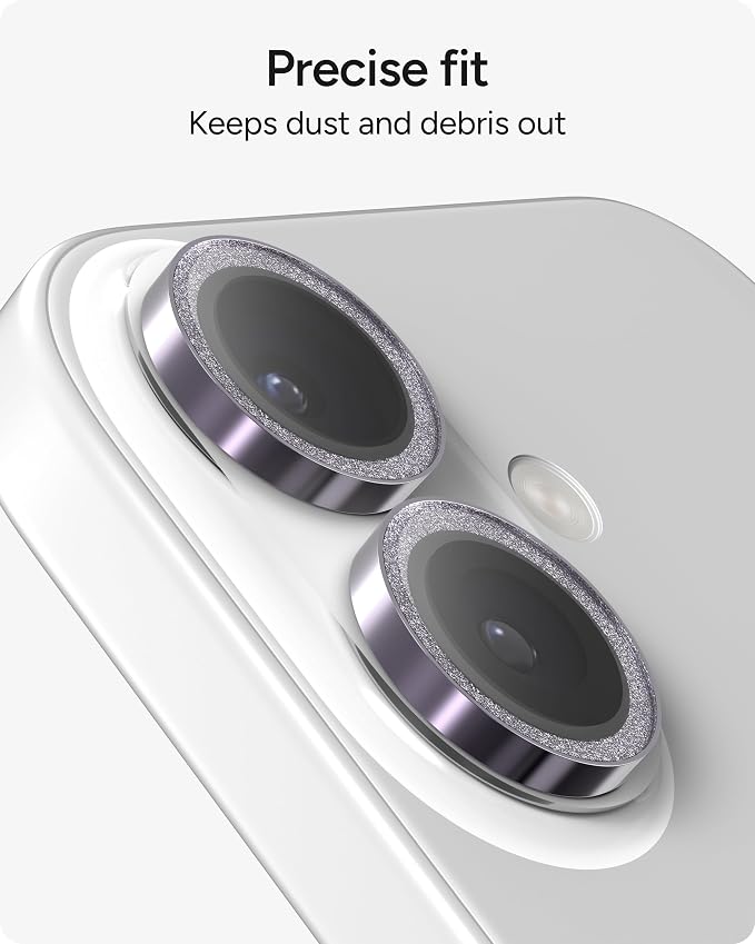ZAGG iPhone Camera Lens Protector for iPhone 17/16/ 16 Plus - Purple Glitter, Camera Ring, Maximum Impact & Scratch Protection, Anti-Reflective Technology, Smudge-Resistant, Precise Fit, Glass Elite