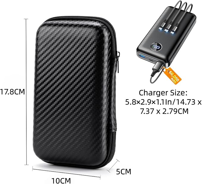 EVA Case for ZZI Portable Charger Power Bank 60000mAh & 3-in-1 USB Cable, Drop-Proof & Wear-Resistant, Hard Carrying Case