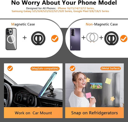 Magnetic Phone Grip Holder for Samsung Galaxy S26 Ultra S25 S24 S23 S22 S21 S20 A17 A16 A15 A56 A36, Double Adjustable Gym Finger Iron Ring Stand Magsafe Phone Grip Compatible with Magnetic Car Mount