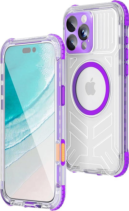 WIFORT for iPhone 16 Pro Waterproof Case, [IP68 Underwater] [Blue Light Filter Lens] [15FT Military Shockproof], Fit for Magsafe Full Body Magnetic Frosted Phone Case with Lanyard, 6.3" Purple