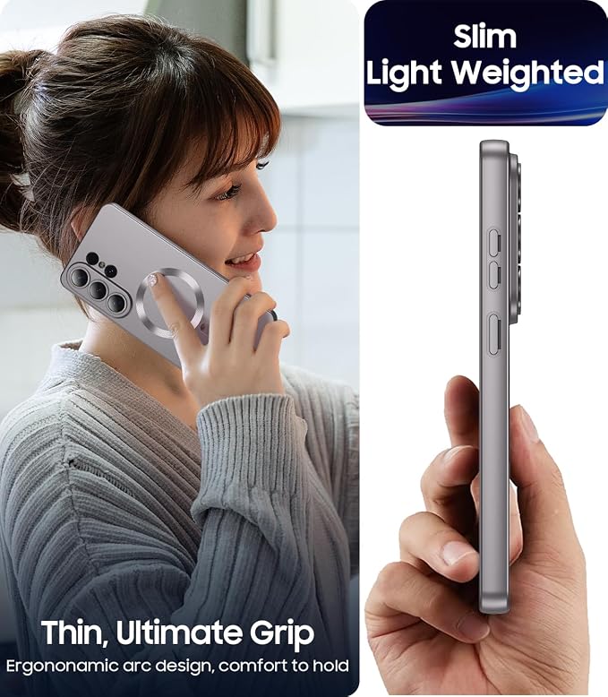 Magnetic for Samsung Galaxy S26 Ultra Case [Compatible with MagSafe][Built-in Camera Lens Protector] Slim Soft Silicone Bumper Shockproof Metallic Luster Phone Case, Gray