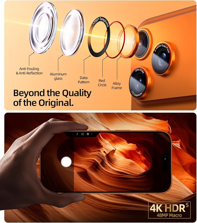 X-it for iPhone 17 Pro Max Camera Lens Protector, 9H Military Grade High-Alumina Tempered Glass Cover, Shatterproof with Strong Adhesion, Case Friendly & 1:1 Perfect Fit Camera Protector (Orange)