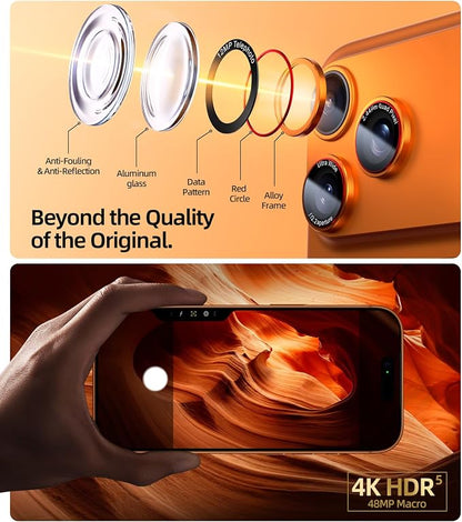 X-it for iPhone 17 Pro Max Camera Lens Protector, 9H Military Grade High-Alumina Tempered Glass Cover, Shatterproof with Strong Adhesion, Case Friendly & 1:1 Perfect Fit Camera Protector (Orange)
