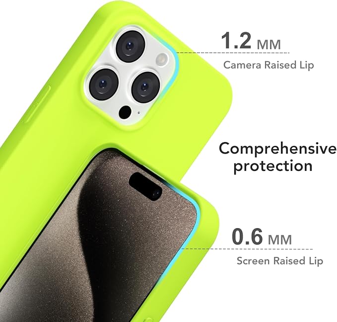 for iPhone 15 Pro Max Case Silicone Compatible with Magsafe Case, Ultra Slim Thin Magnetic Phone Cases Mag Safe, Cute Soft Rubber Gel Matte Plain Wireless Charging Cover for Women, Neon Green