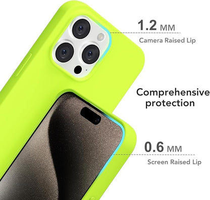 for iPhone 15 Pro Max Case Silicone Compatible with Magsafe Case, Ultra Slim Thin Magnetic Phone Cases Mag Safe, Cute Soft Rubber Gel Matte Plain Wireless Charging Cover for Women, Neon Green