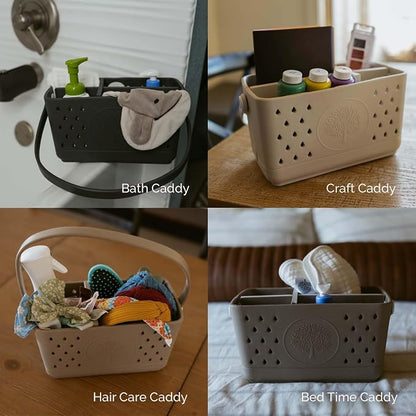 Parker Baby Bath Caddy | BPA Free & Food Grade Shower Caddy Organizer for Toys & Supplies | Quick-Dry, Sturdy & Perfect Size Shower Basket w/Handle in Neutral Colors