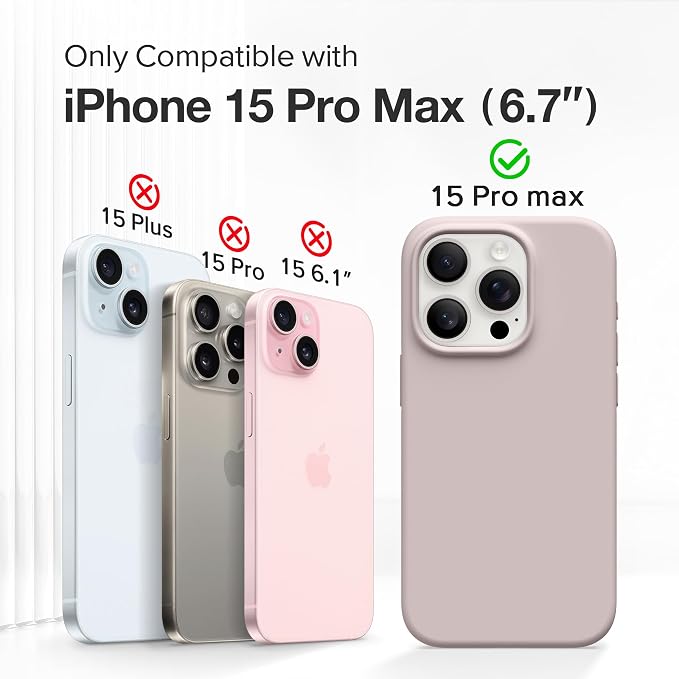 GONEZ for iPhone 15 Pro Max Case Silicone, Compatible with Magsafe, Camera Protector + Screen Protector, Soft Anti-Scratch Microfiber Lining, Liquid Silicone Shockproof Phone Cover, Light Taro