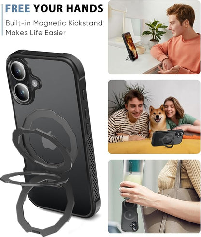 for iPhone 17 Case with Screen Protector, Built-in Seamless Stand, [Compatible with MagSafe] Protective Shockproof Phone Case, Magnetic Slim Cover for iPhone 17 6.3 Inch - Black