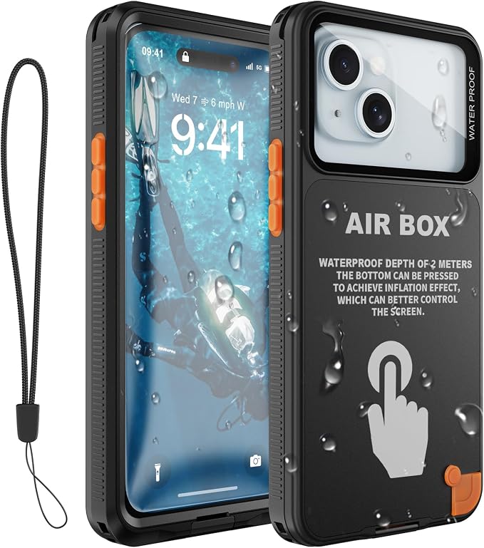 Underwater Phone Case for Snorkeling, [IP68 Waterproof] [Sensitive Inflated Touchscreen] [Precise Buttons], Only for 6.1" iPhone 16, 15/15 Pro, 14/14 Pro, 13/13 Pro, 12/12 Pro - Black