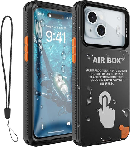 Underwater Phone Case for Snorkeling, [IP68 Waterproof] [Sensitive Inflated Touchscreen] [Precise Buttons], Only for 6.1" iPhone 16, 15/15 Pro, 14/14 Pro, 13/13 Pro, 12/12 Pro - Black