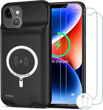 Battery Case for iPhone 14, [10000mAh] Enhanced Rechargeable Portable Protective Qi Wireless Charger Case Battery Pack Support CarPlay Wireless Charging Case Compatible with iPhone 14 (6.1 inch)-Black