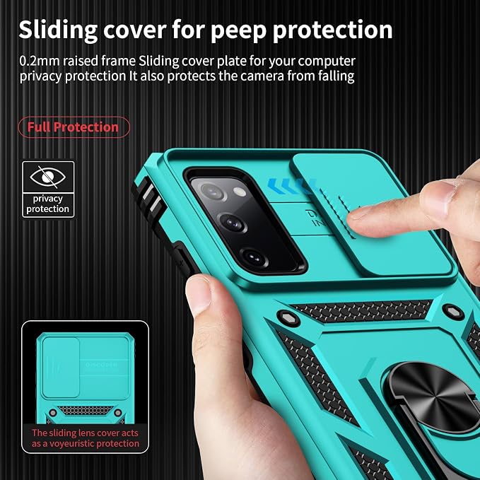 Weycolor for Samsung Galaxy S20 FE 5G Case with Camera Lens Cover, HD Screen Protector, 10 FT Military Grade Drop Protection, Magnetic Ring Holder Kickstand Protective Phone Case, Ice Green