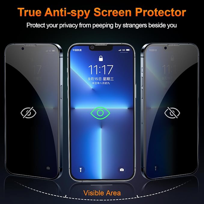2 Pack for iPhone 13 Pro Max/ 14 Plus Privacy Tempered Glass Screen Protector 6.7 Inch, 9H Hardness, Scratch Resistant with Updated Easy Installation Tool