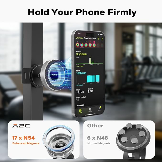 A2C Phone Holder for Peloton Bike, Stroller Phone Holder with Strong Magnets, Adjustable Strap Phone Mount for Shopping Cart, Treadmill, Golf Push Cart, Exercise Bike, Compatible with iPhone & Android