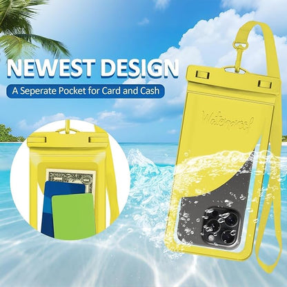 Waterproof Phone Case,with Inside Card Protector, IPX8 Cell Phone Dry Bag Up to 8.3" for iPhone 17 16 15 14 13 12 Pro Max XS Plus Galaxy S22, Cruise Vacation Essentials, 2 Pack Black &Yellow