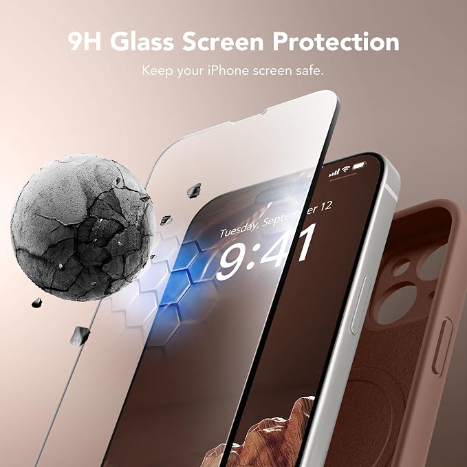 Magnetic for iPhone 15 Case, Compatible with MagSafe, [Screen Protector + Full Camera Protection], Silicone Shockproof Anti-Scratch Protective Phone Case for iPhone 15 6.1", Brown