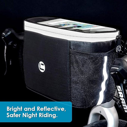 WOTOW Bike Handlebar Insulated Bag, Bike Front Phone Bag Cooler Storage Pouch With TPU Touch Screen Insulation Bicycle Frame Bag Strap On Cycling Accessories for Outdoor Hiking Travel Assistants