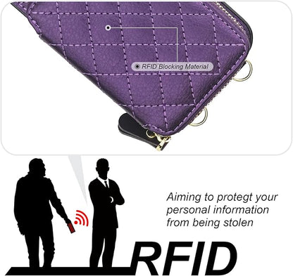 Bocasal Crossbody Wallet Case for iPhone 13 Pro Max, RFID Blocking PU Leather Zipper Handbag Purse Flip Cover, Kickstand Folio Case with Card Slots Holder Wrist Strap Lanyard 5G 6.7 Inch (Dark Purple)