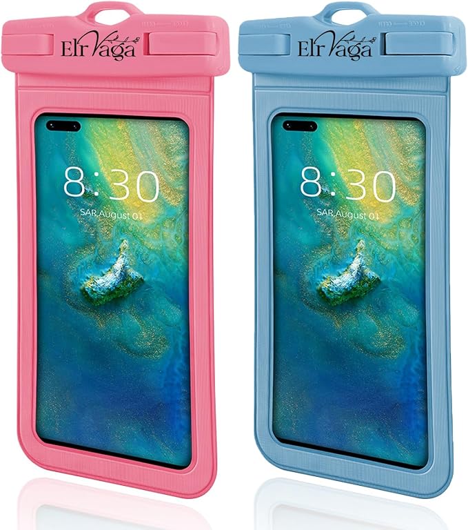 2 Pack IPX8 Waterproof Phone Pouch for iPhone 16/15/14/13 Pro Max Plus (7.2 Inch) - Swimming, Diving, Snorkeling, Snowproof - Touchscreen Friendly Underwater Photography Dry Bag(Pink&Blue)