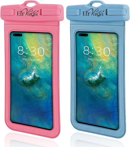 2 Pack IPX8 Waterproof Phone Pouch for iPhone 16/15/14/13 Pro Max Plus (7.2 Inch) - Swimming, Diving, Snorkeling, Snowproof - Touchscreen Friendly Underwater Photography Dry Bag(Pink&Blue)