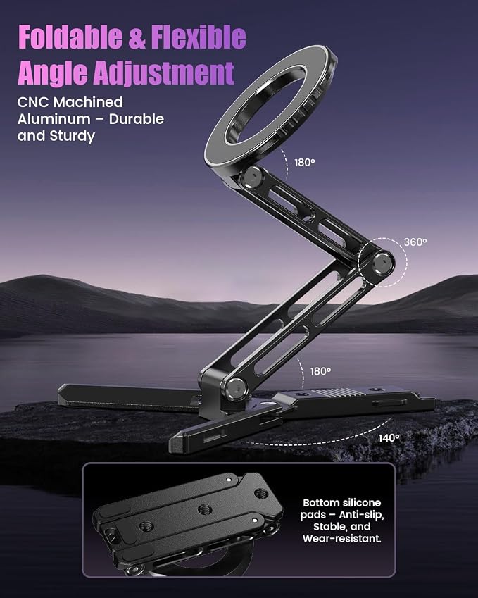 CAMBOFOTO Magnetic Phone Tripod Stand for iPhone, Aluminum Strong Magnetic Pocket Cell Phone Stand, Arca-Swiss Compatible with iPhone 17 16 15 14 13 12 Series/Android (Black)