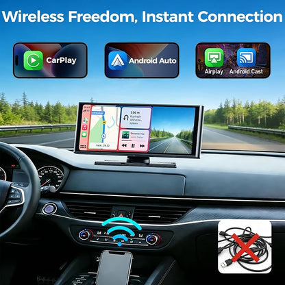 10.26 Inch Carplay Screen for Car, Compatible with Apple CarPlay & Android Auto, 4K Dash Cam & HD Backup Camera, Bluetooth, Navigation, Mirror Link, Voice Control, Carplay Tablet for Cars/Trucks