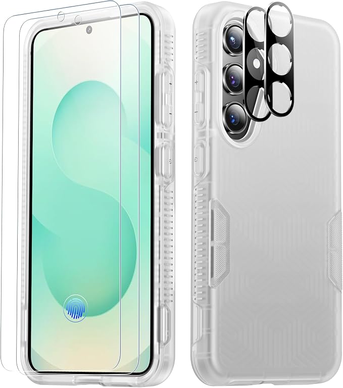 SPIDERCASE Designed for Samsung Galaxy S25 Case, [10 FT Military Grade Drop Protection], 2 Pack [Tempered Glass Screen Protector+Camera Lens Protector] Heavy Duty Shockproof Case,Frosted Clear