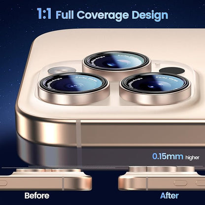 CACOE Camera Lens Protector for iPhone 17ProMax/17Pro/16ProMax/16Pro/15ProMax/15Pro/14ProMax/14Pro, [Anti-Scratch] [Drop-Proof][Strong-Adhesion] Camera Screen Cover(Desert Gold)