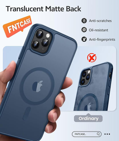 FNTCASE for iPhone 11 Pro Max Case: [Compatible with Magsafe] Translucent Matte Magnetic Phone Cover - Military Grade Drop Protection Shockproof Protective for iPhone 11Pro Max 2019 Cases - Blue