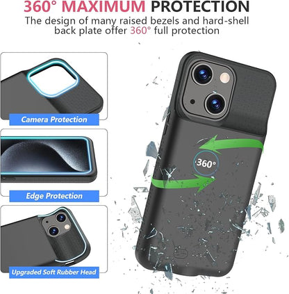 BOPPS Battery Case for iPhone 15/15 Pro, Ultra-Slim 15W Fast Lightweight Powerful 7000mAh Charger Case Protection Anti-Slip Soft TPU Charging Case for iPhone 15,15 Pro 6.1'',Black