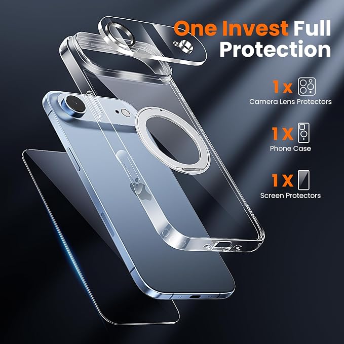 3 in 1 for iPhone Air Case Stand |Build in Kickstand,Screen Protector *1 & Camera Lens Protector*1, Not Yellowing, Fits MagSafe, Military-Grade Protection