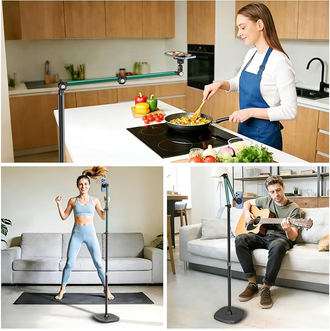 Magnetic Overhead Phone Mount, Cell Phone Stand for Video Recording, 360 Degrees Swivel Tilt Adjustable Floor Camera Filming Tripod. Content Creator Phone Holder, for iPhone/Android (L11-CX)
