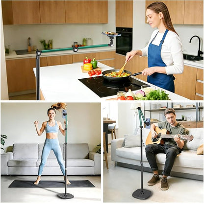 Magnetic Overhead Phone Mount, Cell Phone Stand for Video Recording, 360 Degrees Swivel Tilt Adjustable Floor Camera Filming Tripod. Content Creator Phone Holder, for iPhone/Android (L11-CX)