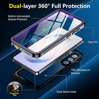 SPIDERCASE Designed for Samsung Galaxy S26 Case Waterproof,Built-in Screen & Camera Lens Protector[IP68 Underwater] [Military Grade Shockproof] Full Body Protection Phone Case,Purple/Clear