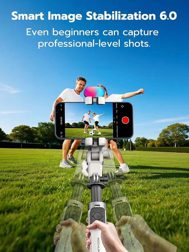 AOCHUAN Gimbal Stabilizer for iPhone, 4 in 1 Phone Gimbal w/360° Rotation for Andriod Sefie Stick Tripod w/Auto Face Tracking and Wireless Remote for TikTok -M3 Promini White