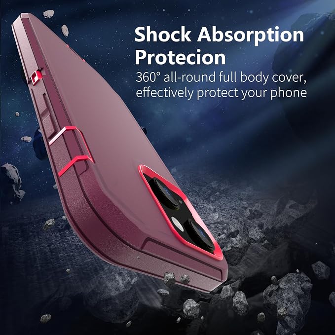 Sansunto for iPhone 16e Case, Protective Cover for 13, 14, 15, 16E 6.1", Heavy Duty Shockproof Drop Proof 3 in 1 Silicone Rubber Cover, Rugged Hybrid Durable Phone Cases for Women (Burgundy)