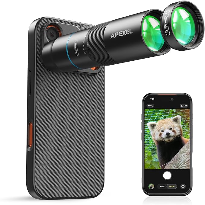 APEXEL 10X Tele-Macro Pro Dual Lens 2-in-1 for 17 pro, Portable Clip-On Telephoto Macro Lens, Pro Photography for Travel, Concert, Exploration