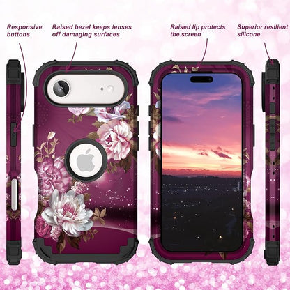 Hocase for iPhone Air Case 6.5", Heavy Duty Shockproof Protection Soft Silicone Rubber+Hard Plastic Bumpers Hybrid Protective Case for iPhone Air 2025 - Royal Purple Flowers