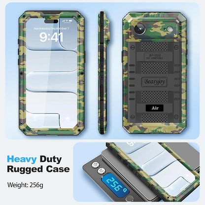 Beasyjoy for iPhone Air Case Waterproof, Heavy Duty Metal Full Body Protection, Built-in Screen Protector, Military Grade Shockproof Rugged Hard Phone Cover for iPhone 17 Air 6.5", Camo