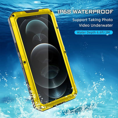 Mitywah Waterproof Case for iPhone 12 Pro, Heavy Duty Shockproof Case with Built-in Screen Protector, Full Body Underwater Protective Metal Case 6.1 inch, Yellow