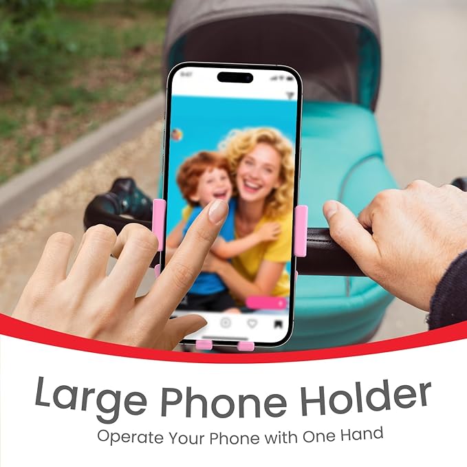 Baby Stroller Phone Holder, Bike Phone Holder, Shopping Cart, Motorcycle Phone Mount, Golf Cart, Push Cart, Treadmill, Universal- iPhone, Cell Phone Clamp (Pink)