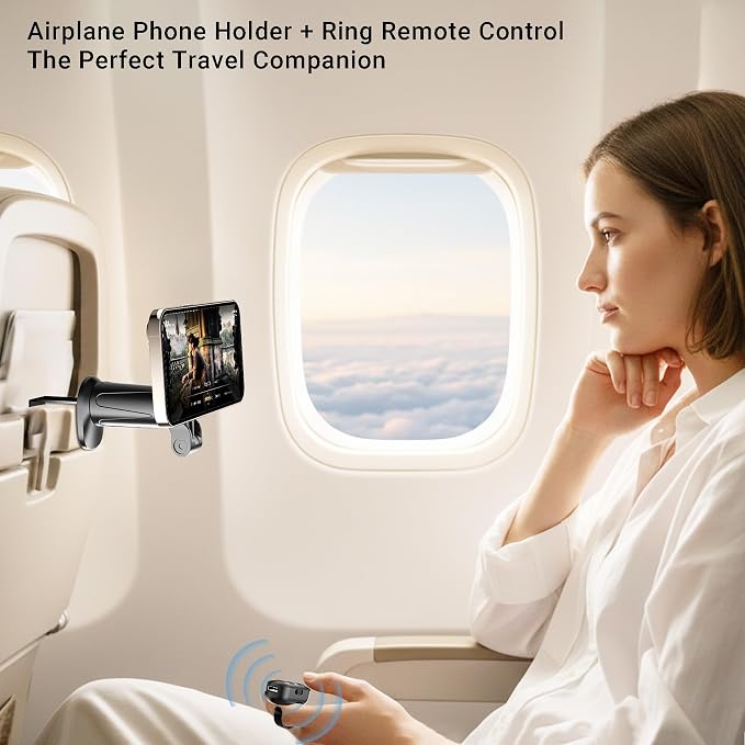 Magnetic Airplane Phone Holder with Page Turner, Plane Phone Stand for Travel Essentials, Handsfree for Flight Smartphone Mount Compatible with iPhone 17/16/15/14/13/12 & Android.