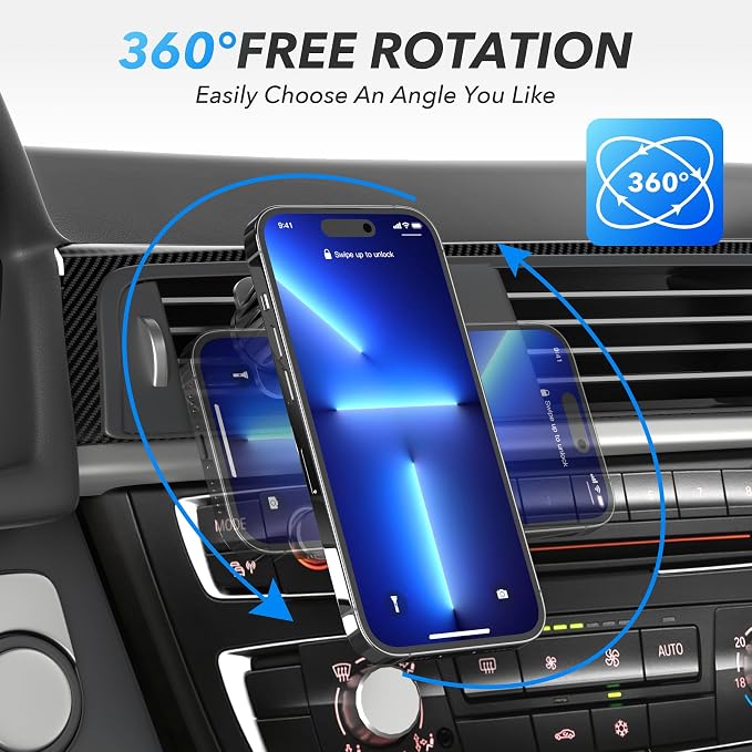 Magnetic Car Phone Holder Mount, Upgraded Clip Car Cell Phone Holder, 360° Strong Magnet Phone Holder for Car, Phone Mount for Car Vent Compatible with iPhone, Samsung, Smartphones, Tablets