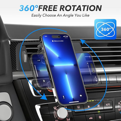 Magnetic Car Phone Holder Mount, Upgraded Clip Car Cell Phone Holder, 360° Strong Magnet Phone Holder for Car, Phone Mount for Car Vent Compatible with iPhone, Samsung, Smartphones, Tablets