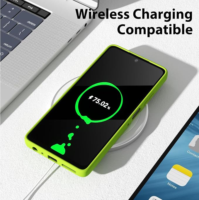 oakxco for Motorola Moto G Power 2025 Case Liquid Silicone, Cute Thin Slim Soft Rubber Gel for Women Men, Smooth Matte TPU Plain Bright Color Girly Case with Camera Cover, Fluorescent Neon Green Lime