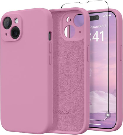 Magnetic for iPhone 15 Case, Compatible with MagSafe, [Screen Protector + Full Camera Protection], Silicone Shockproof Anti-Scratch Protective Phone Case for iPhone 15 6.1", Blackcurrant