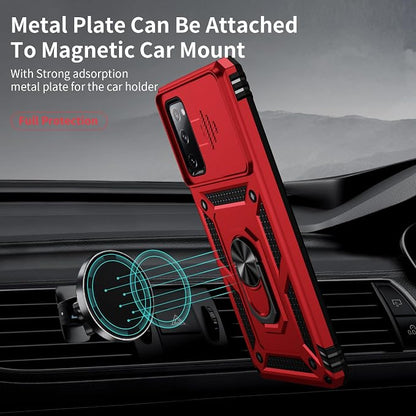 Weycolor for Samsung Galaxy S20 FE 5G Case with Camera Lens Cover, HD Screen Protector, 10 FT Military Grade Drop Protection, Magnetic Ring Holder Kickstand Protective Phone Case, Red