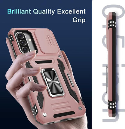DEERLAMN Case for Samsung Galaxy A17 5G with Slide Camera Cover+Screen Protector (1 Pack), Rotated Ring Kickstand Military Grade Shockproof Protective Cover-Rose Gold