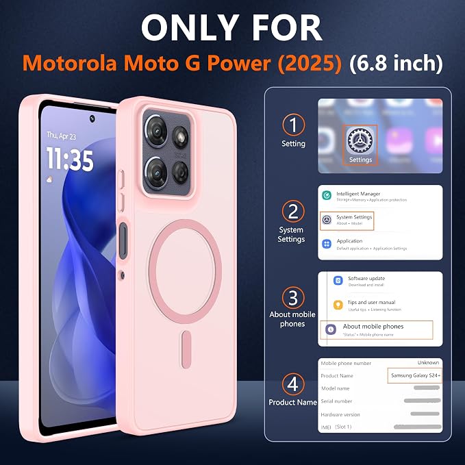 for Motorola Moto g Power 2025 Case [Compatible with Magsafe] Translucent Matte Magnetic Phone Case,Slim Thin Duty Shockproof Protection Cover with 2pc HD Screen Protector for Moto g Power 2025-Pink